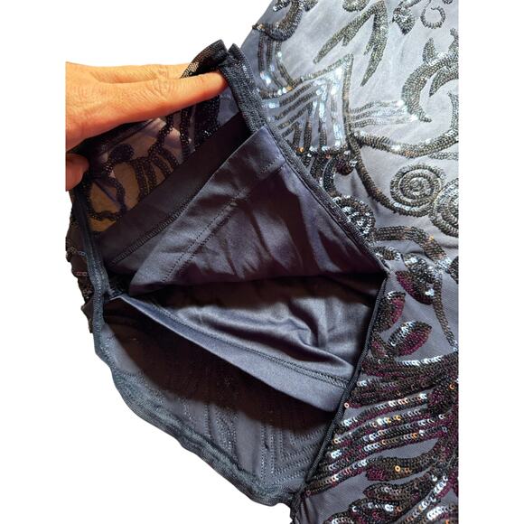 Adrianna Papell Navy Sequined Cocktail Dress - Size 4 - Picture 11 of 15